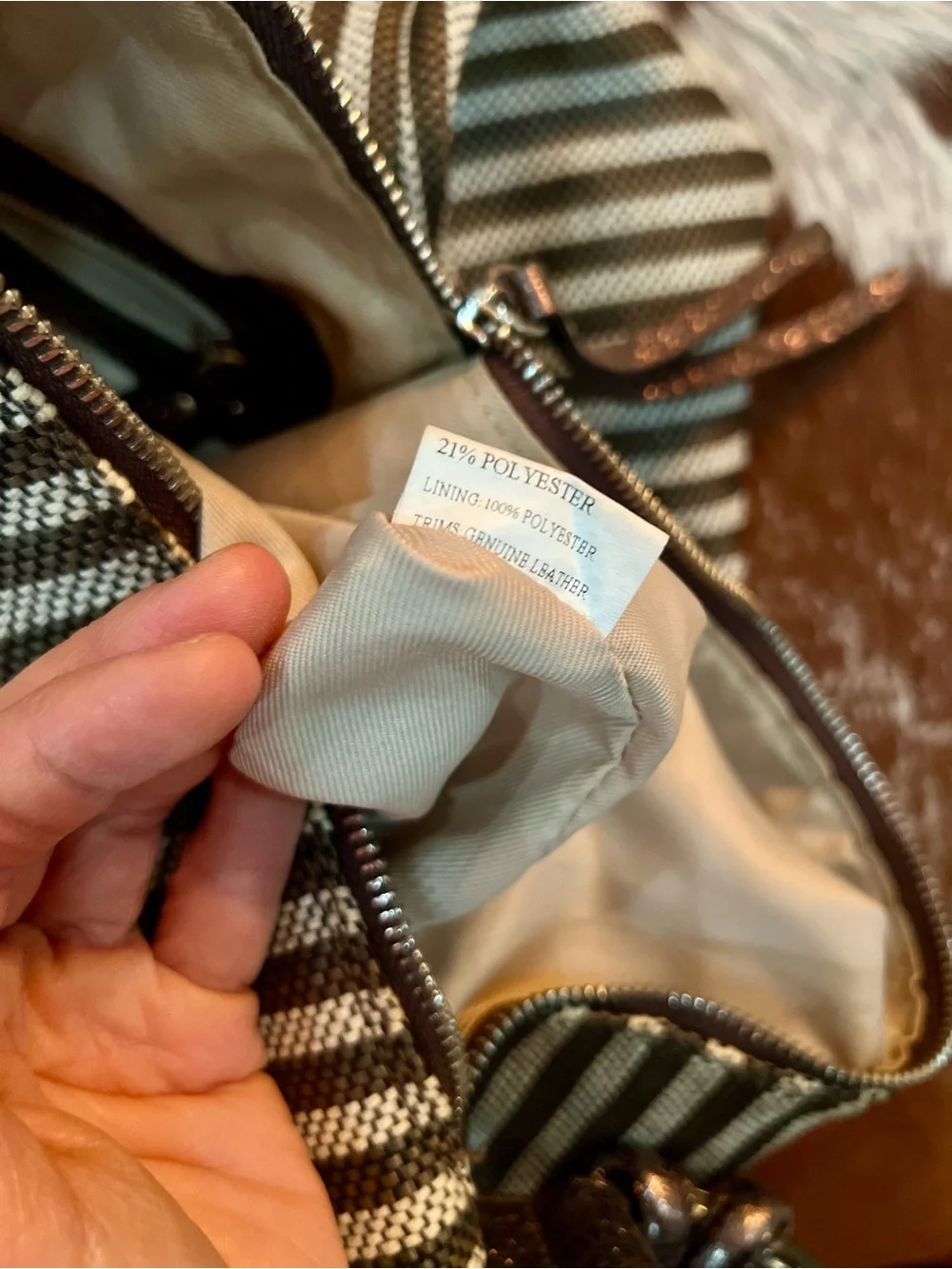 NWOT Italian Designer D2 Brown and White Stripped Leather Hobo Bag